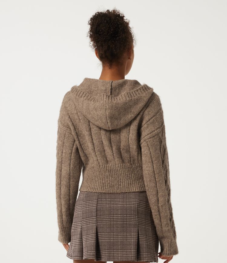 Oatstone Beige Lässiger Cardigan mit Kapuze und langen Ärmeln / 2