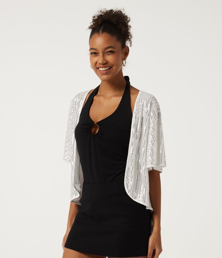 Round Neck Flounce Quarter Sleeve Party Jacket
