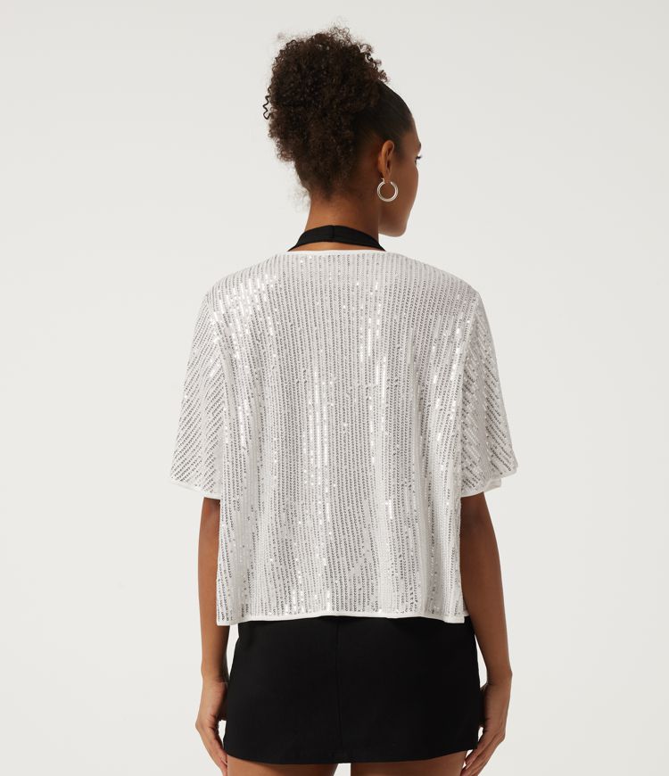 White Round Neck Flounce Quarter Sleeve Party Jacket / 2