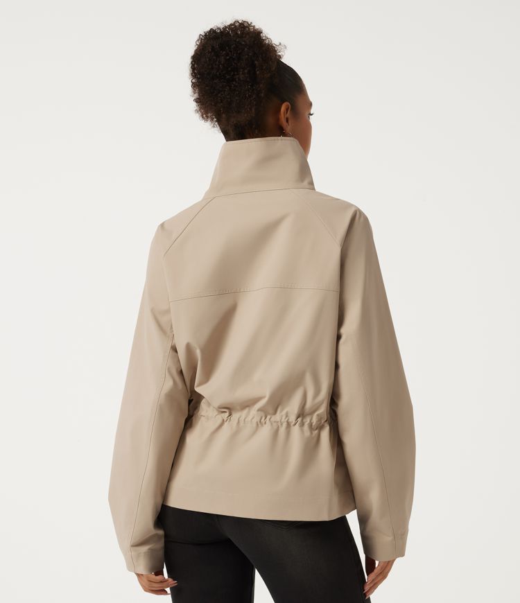 Oyster Gray Kunstleder-Arbeitsjacke mit Reverskragen, langen Raglanärmeln, strapazierfähig, wasserabweisend und mit Taschen / 2