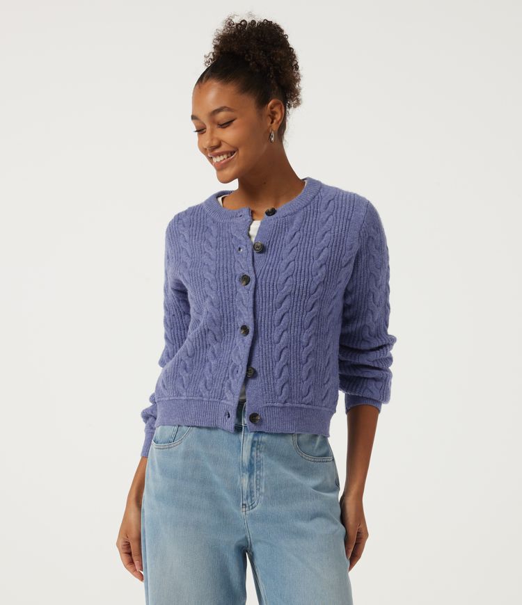 Lässige Strickjacke mit Rundhalsausschnitt und langen Ärmeln