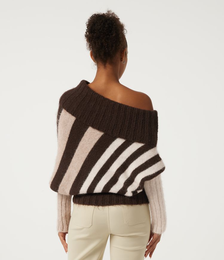 Cream Top Stripe Batwing Long Sleeve Stripe Casual Sweater / 2