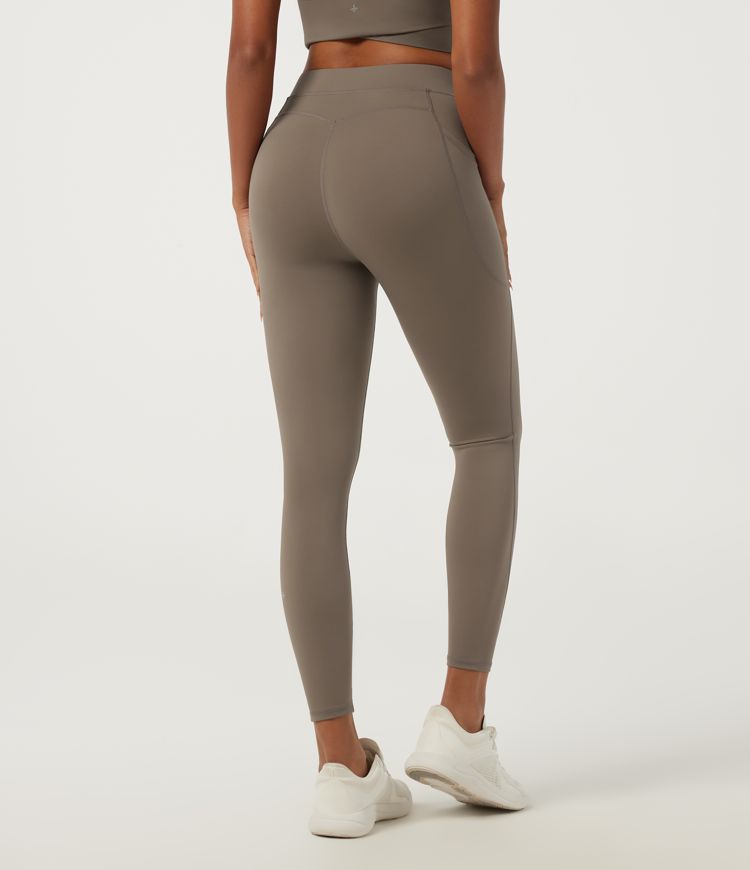 Hay Brown Mid Rise Crossover InstantCool Quick Dry Running Leggings with Pockets / 2