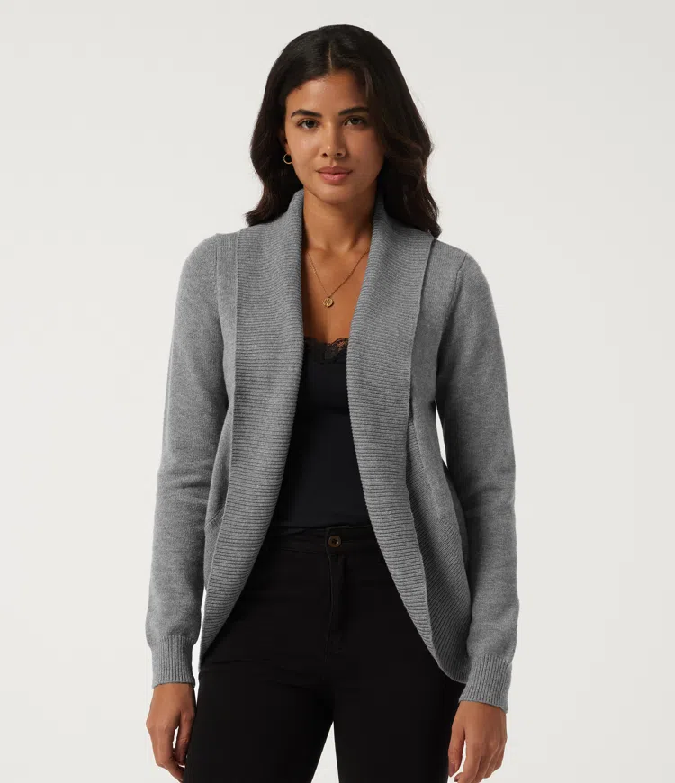 Lapel Collar Long Sleeve Work Cardigan with Thumbholes