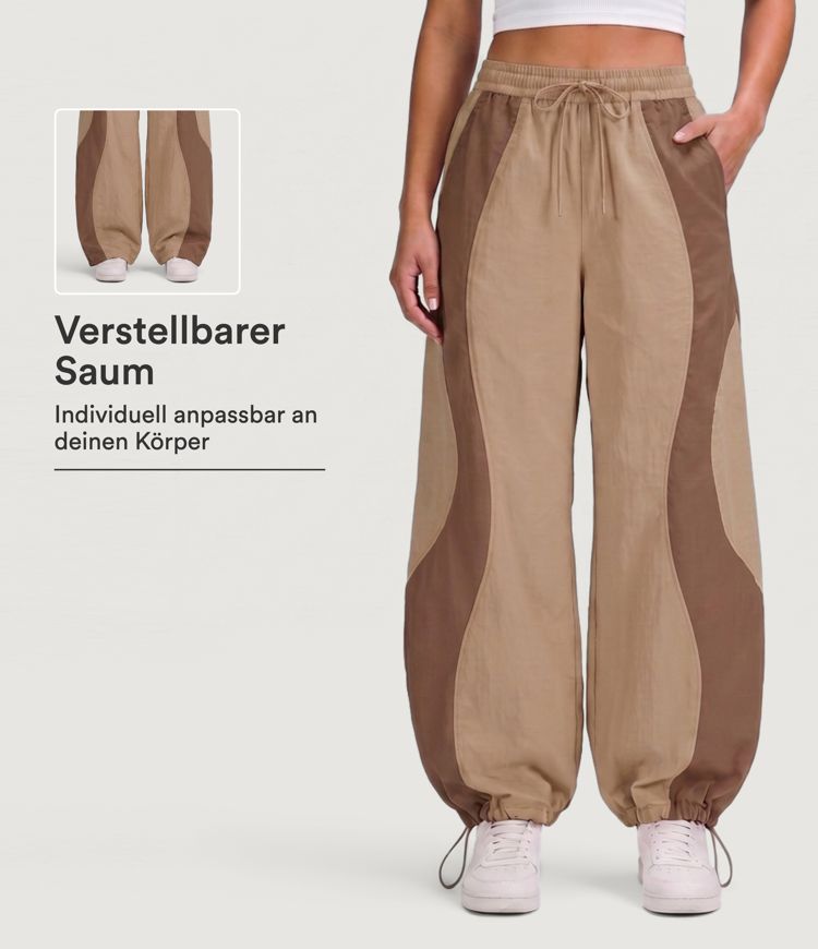 Lässige Hose mit hohem Bund, Seitentaschen, Kordelzug, Farbblock und InstantCool - schnelltrocknend, UPF40+