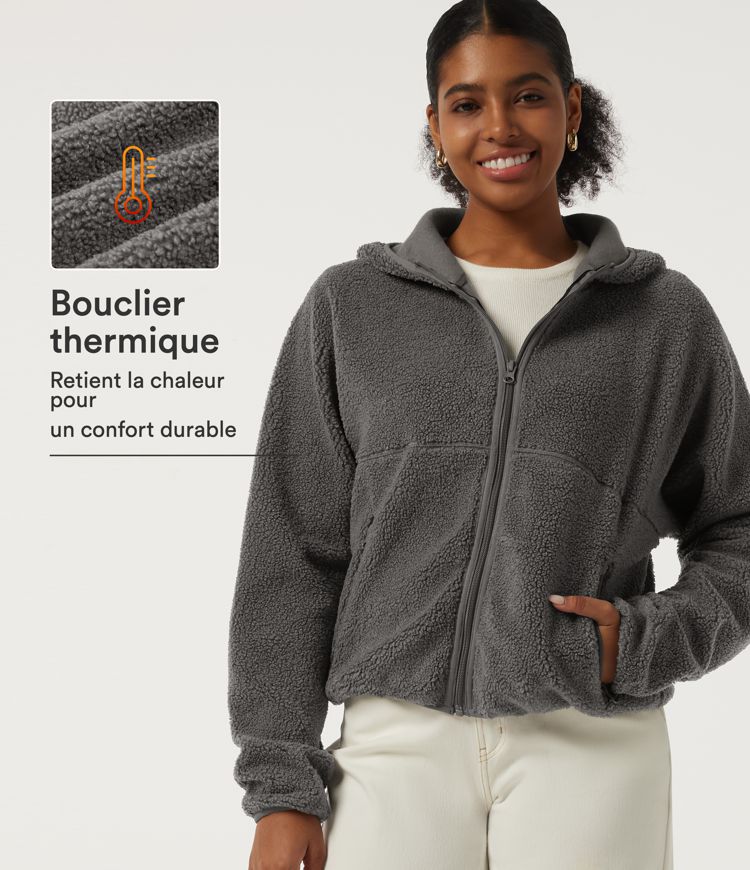 Veste polaire sherpa à capuche et manches longues avec poches