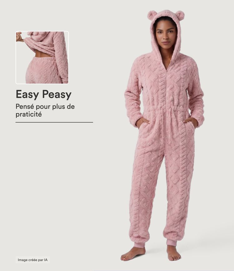 Lounge jumpsuit with hood, side pockets and long sleeves - Easy Peezy Edition