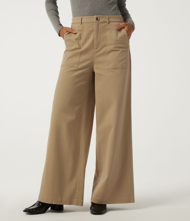 High Waisted Baggy Work Chino Cotton Pants with Pockets
