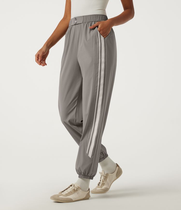 Limestone High Waisted Side Stripe Casual Joggers with Pockets / 1