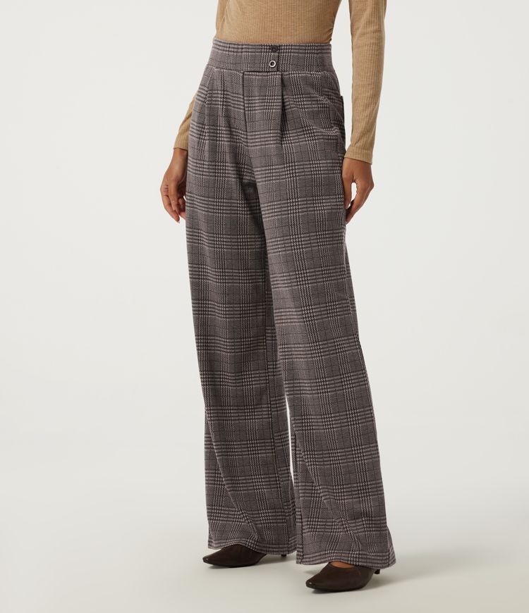 High Waisted Straight Leg Houndstooth Work Pants with Pockets