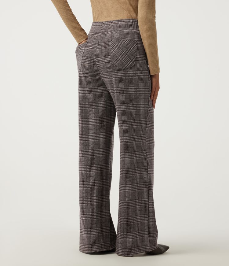 Brown Houndstooth Plaid High Waisted Straight Leg Houndstooth Work Pants with Pockets / 2