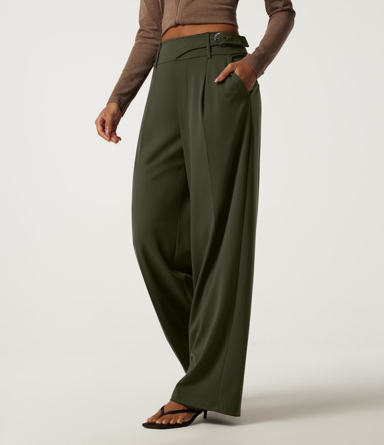 Halara DayStretch™ Mid Rise Wide Leg Buckle Work Pants with Pockets