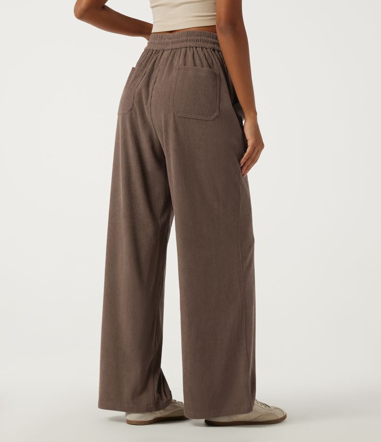 Acorn High Waisted Drawstring Baggy Corduroy Casual Pants with Pockets / 2