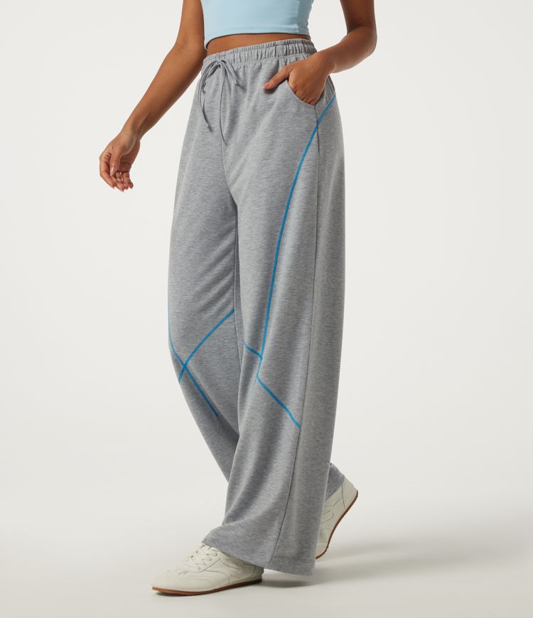 High Waisted Drawstring Baggy Color Block Casual Sweatpants with Pockets