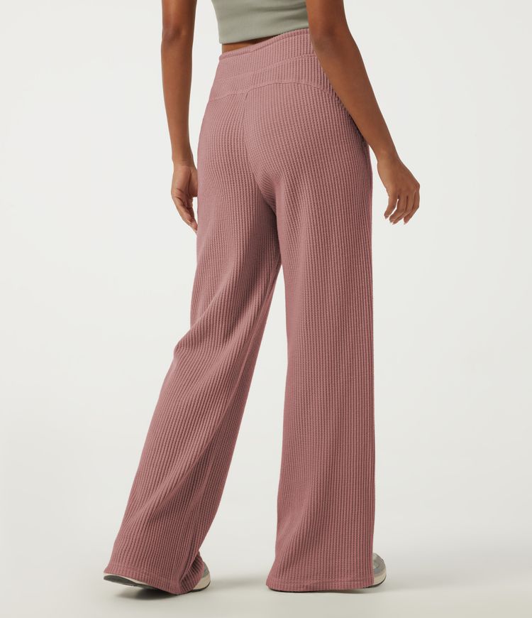 Wild Salmon High Waisted Drawstring Flare Waffle Casual Pants with Pockets / 2