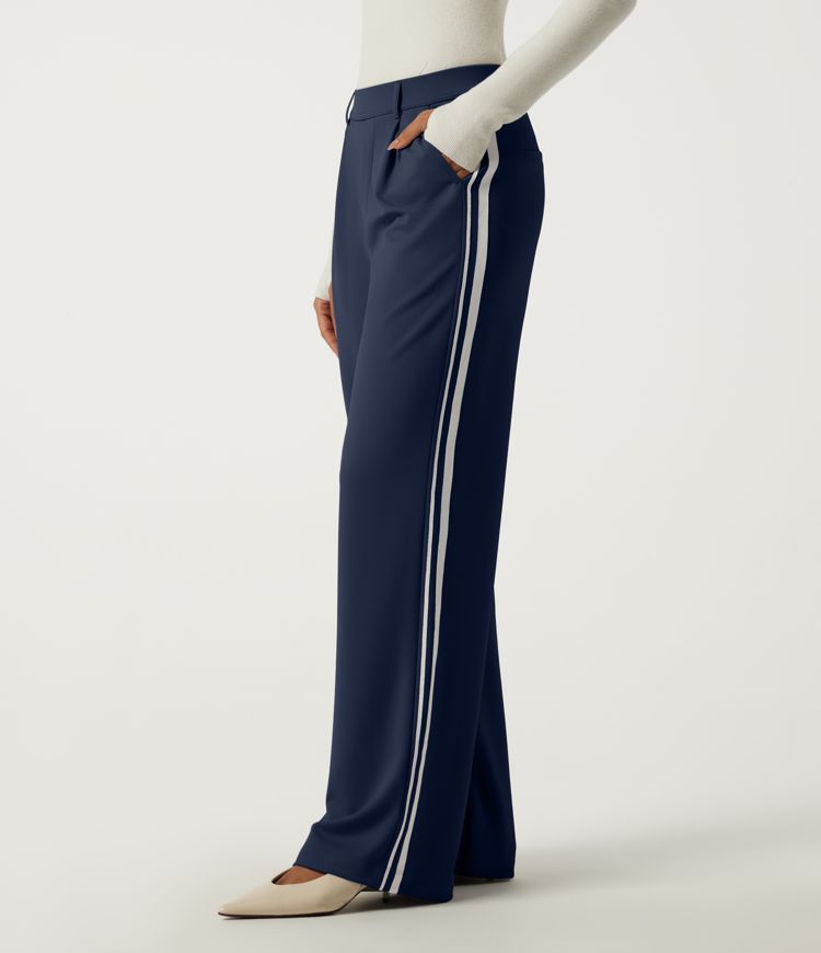 Halara Flex™ High Waisted Straight Leg Side Stripe Crepe Work Pants with Pockets