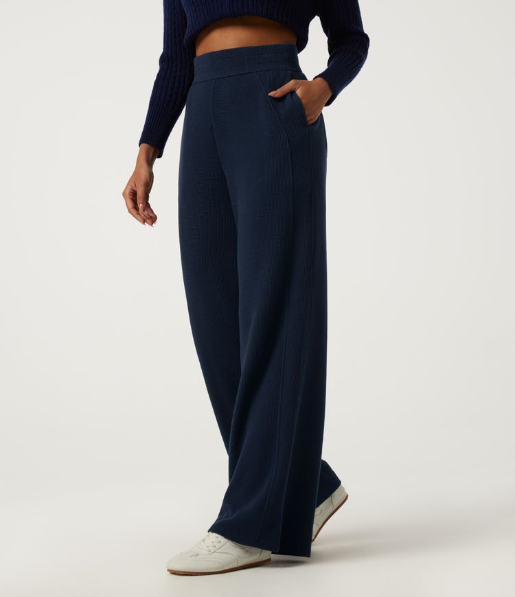 Pantalon de jogging décontracté en coton taille haute à jambe large avec poches