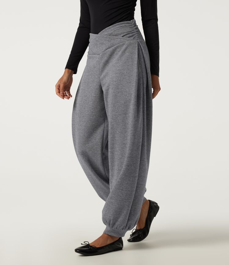 High Waisted Crossover Ruched Casual Sweatpants with Pockets