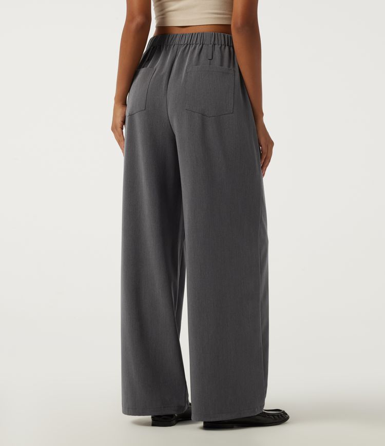 Dark Pewter Pantalon ample décontracté taille haute avec poches / 2
