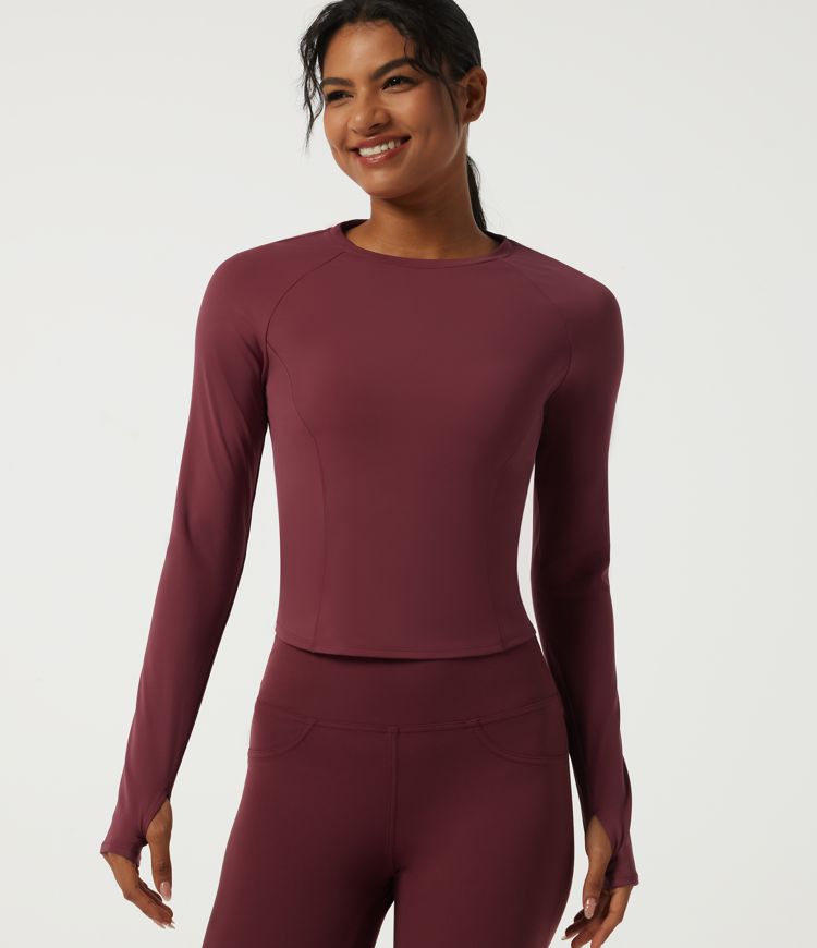 SoftlyZero™ Airy Round Neck Long Sleeve InstantCool Yoga Sports Top with Thumbholes