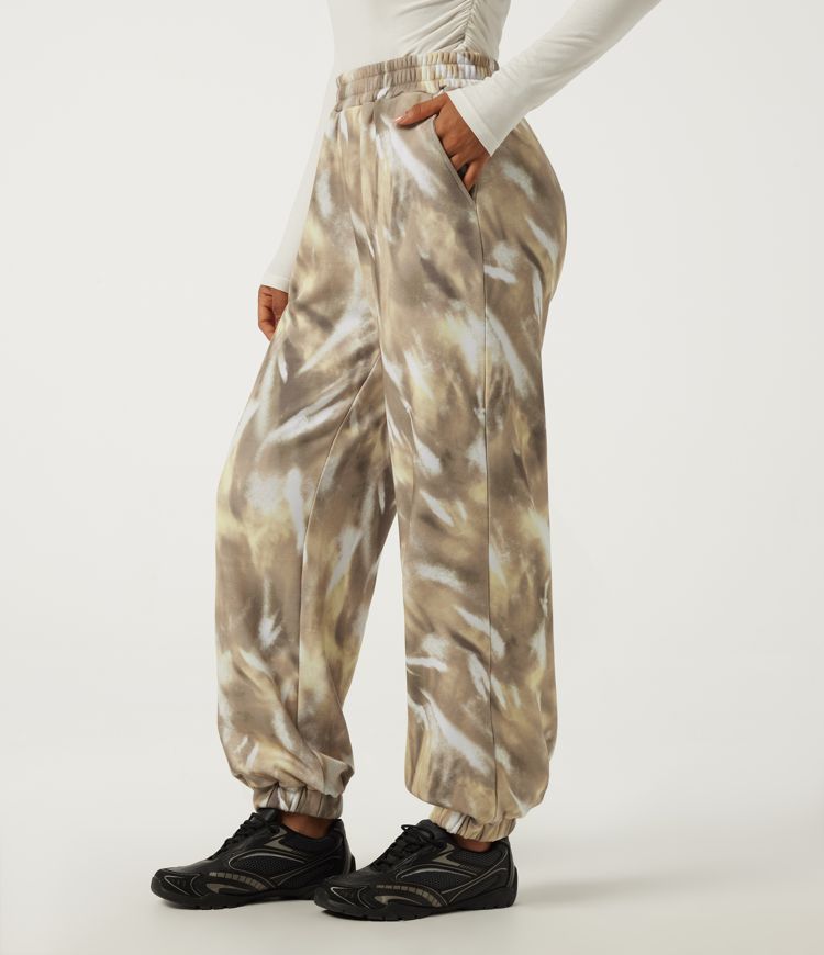 Oatmilk Marble High Waisted Casual Sweatpants with Pockets / 1