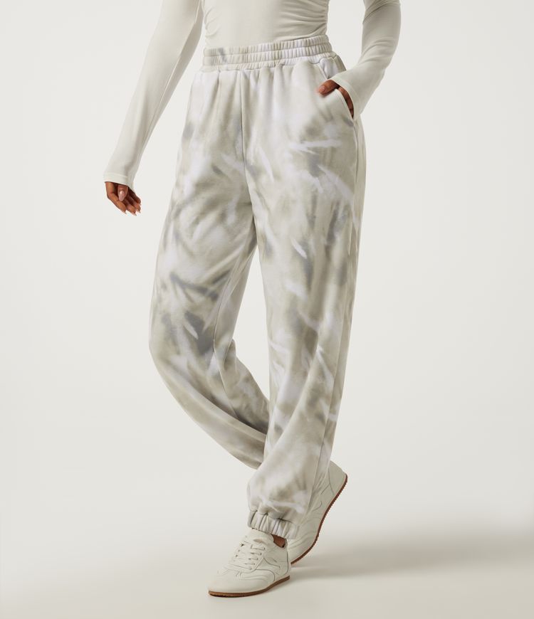 Misty Marble Pantalon de survêtement décontracté taille haute avec poches / 1