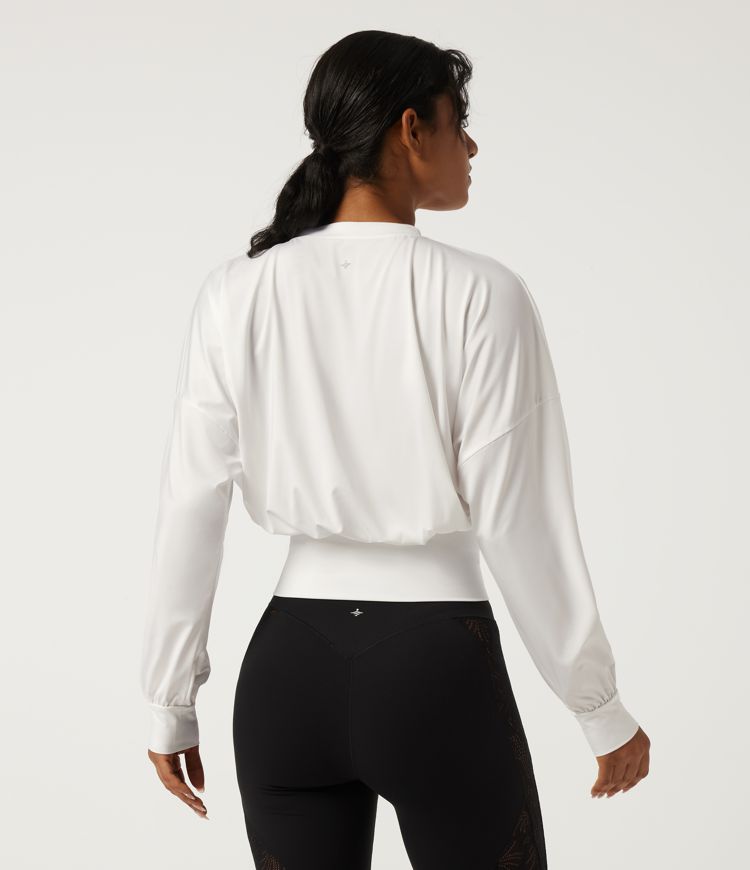 White Round Neck Batwing Long Sleeve Casual Sports Top / 2