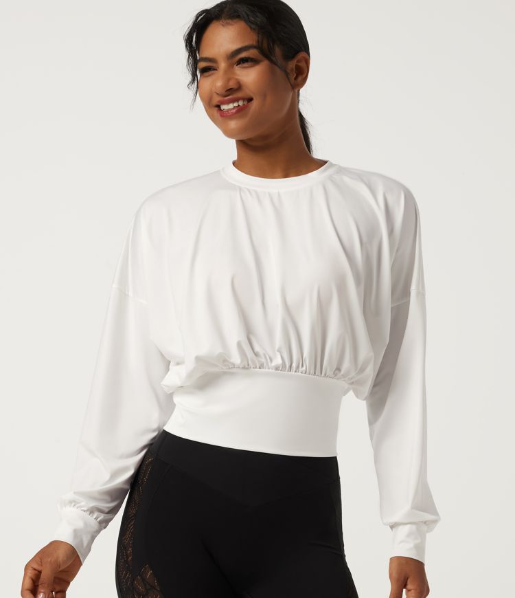 Round Neck Batwing Long Sleeve Casual Sports Top