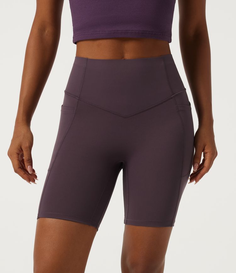 Dusky Evening purple High Waisted Tummy Control Quick Dry Training Bikers 7" with Pockets / 2