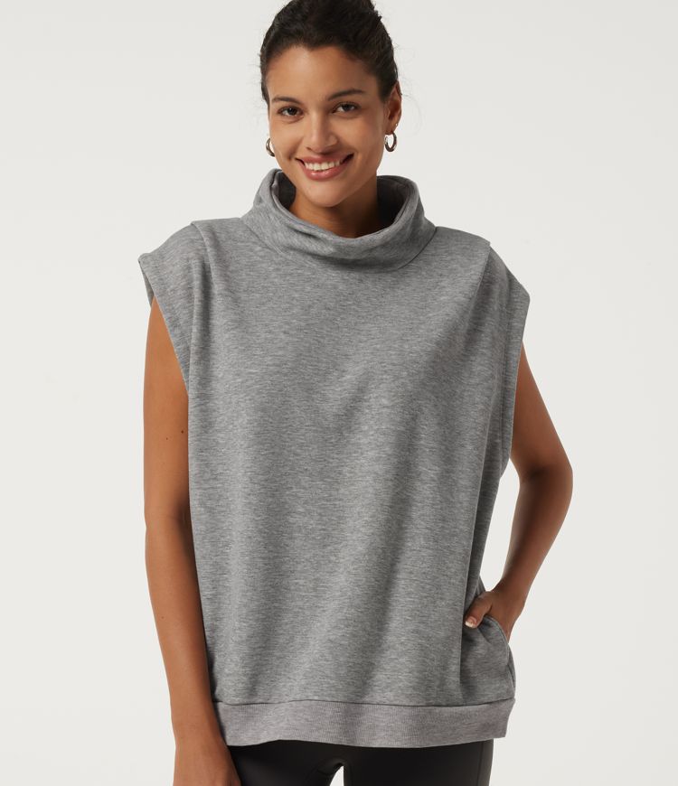 Sweat-shirt décontracté à col montant et manches courtes