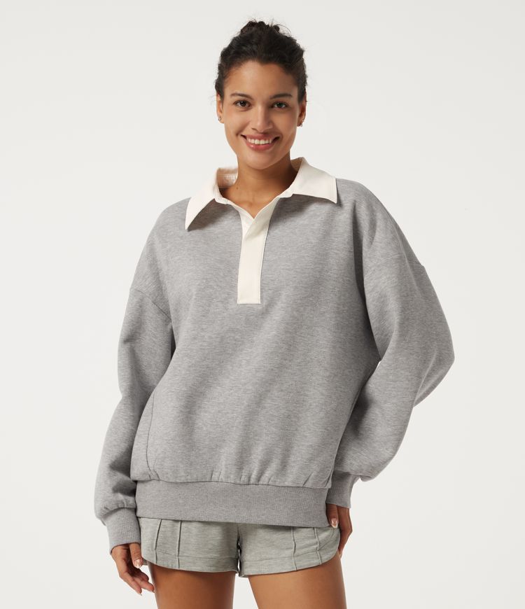 Shirt Collar Drop Shoulder Long Sleeve Casual Sweatshirt