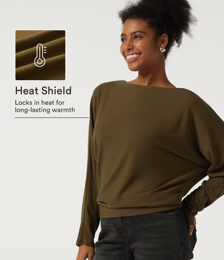 Boat Neck Batwing Long Sleeve Casual Top