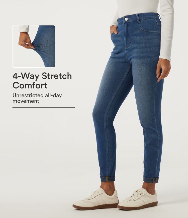 Tide Blue Denim Halara Flex™ High Waisted Skinny Rolled Hem Casual Jeans with Pockets / 1