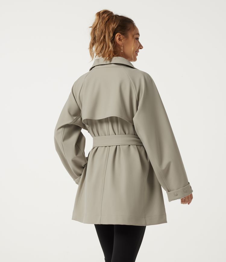 Earth Tile Gray Stand Collar Long Sleeve Work Trench Coat with Pockets / 2