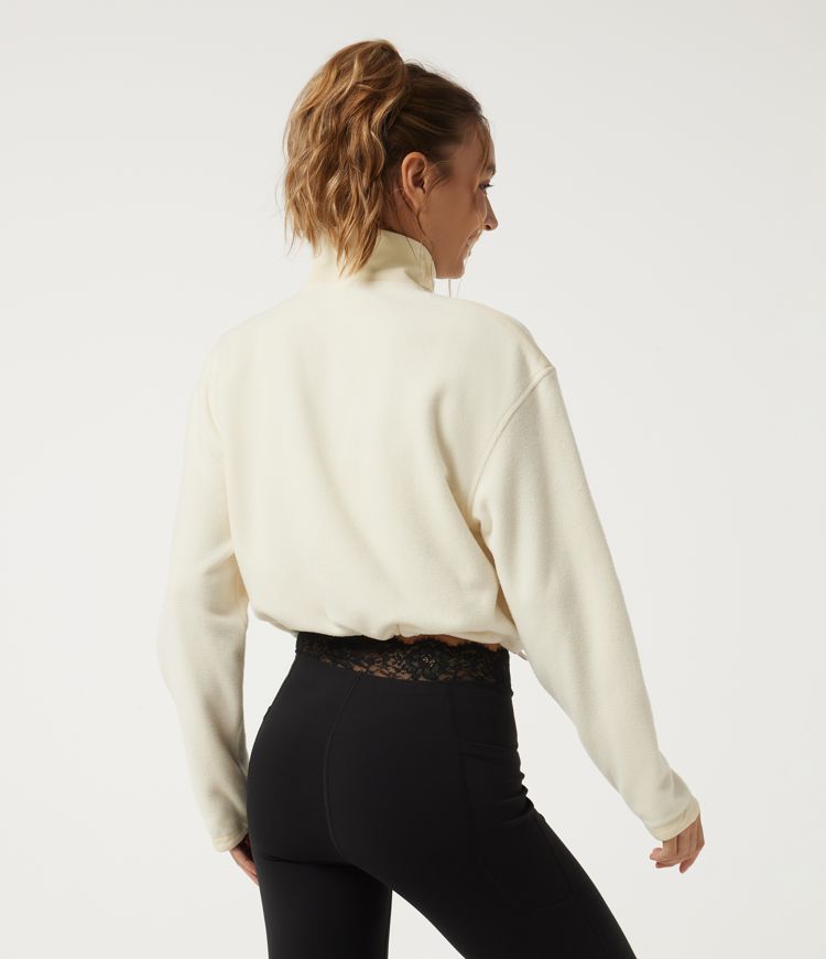 White Asparagus High Neck Long Sleeve Workout Sherpa Jacket with Pockets / 2