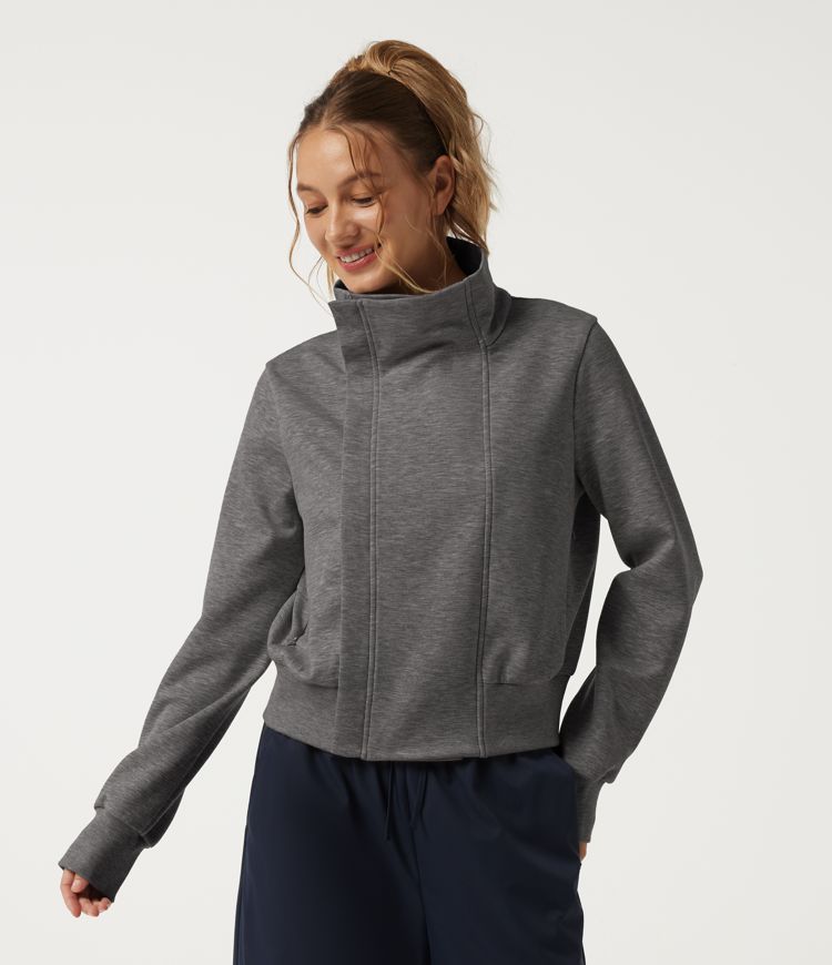 Stand Collar Long Sleeve Casual Windbreaker Jacket with Pockets