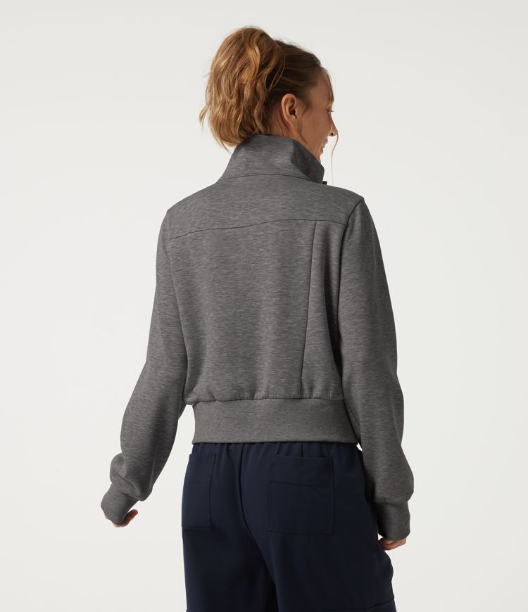 Mottled Cloud Grey Stand Collar Long Sleeve Casual Windbreaker Jacket with Pockets / 2