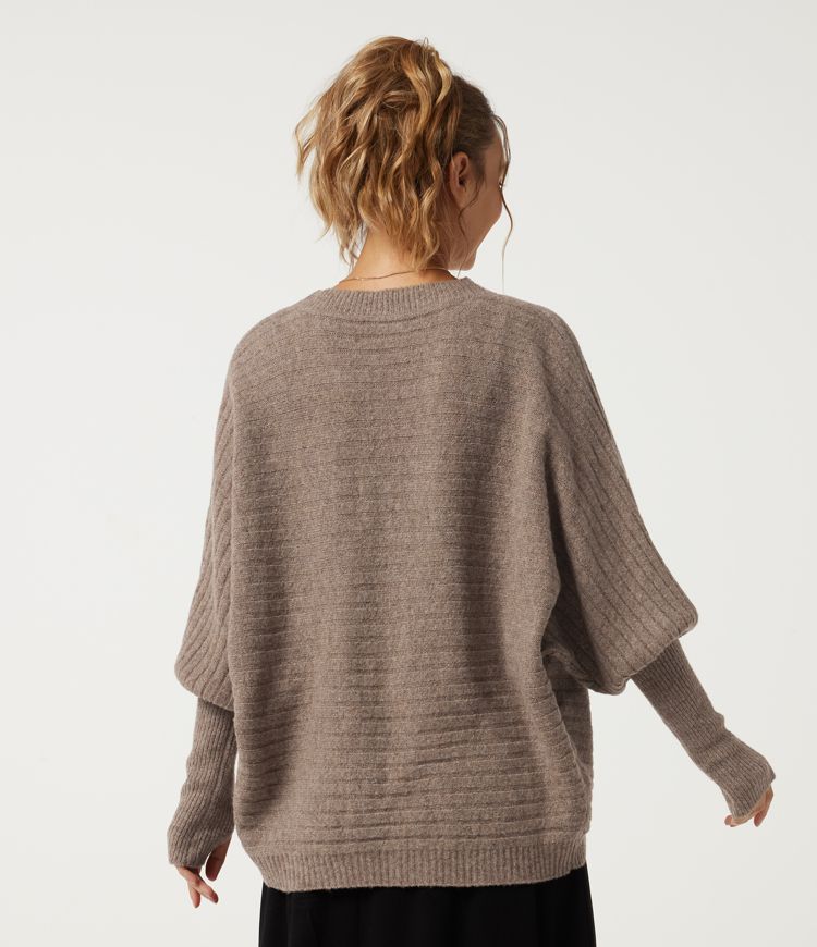 Mocha Meringue Drop Shoulder Batwing Long Sleeve Casual Cardigan for B-DD Cups with Thumbholes / 2