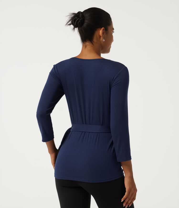 Nightfall Blue Top de maternité décontracté, croisé et à nouer, manches 7/8 / 2