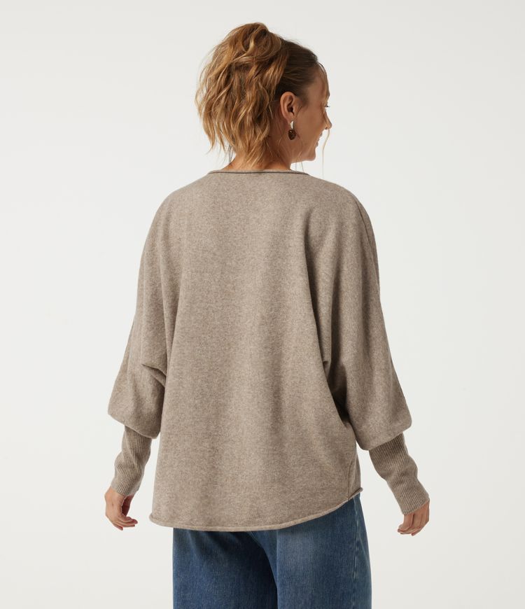 Oatstone Beige Boat Neck Long Sleeve Work Sweater / 2