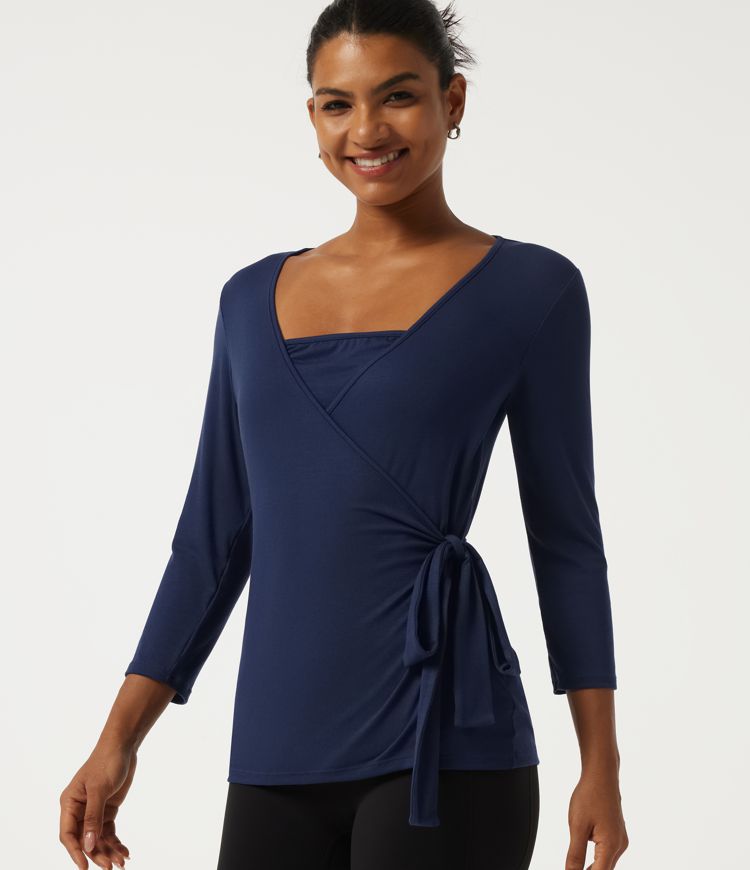 7/8 Sleeve Tie Crossover Casual Maternity Top