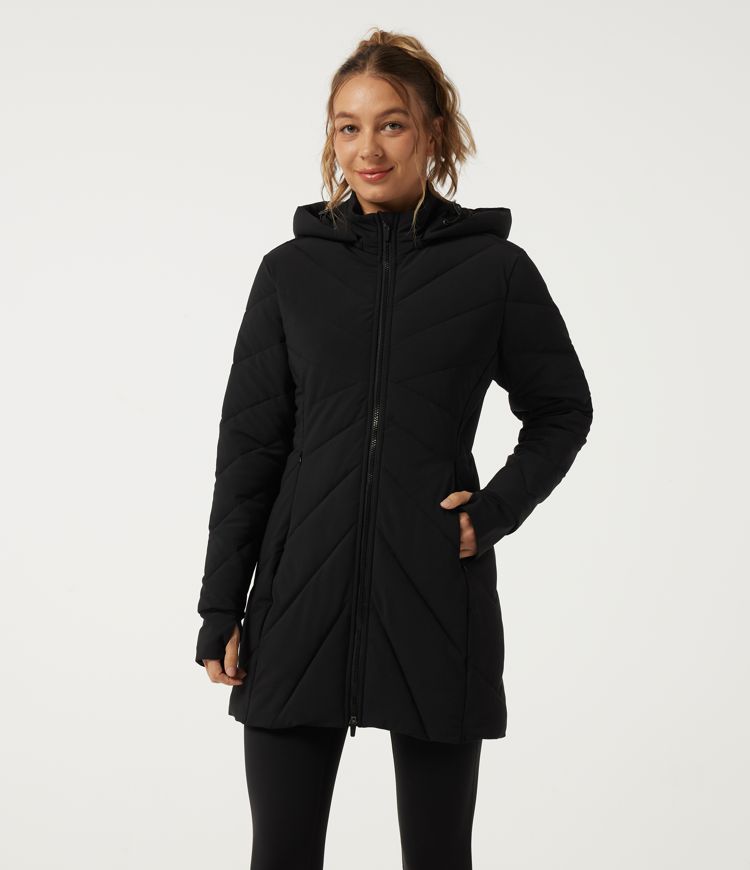 PuffFlex Hooded Long Sleeve Casual Padded Jacket with Pockets and Thumbholes