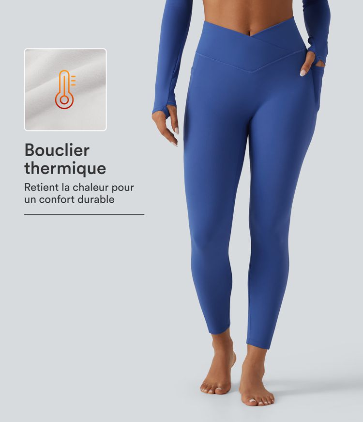 Legging de yoga en polaire taille haute croisée avec poches