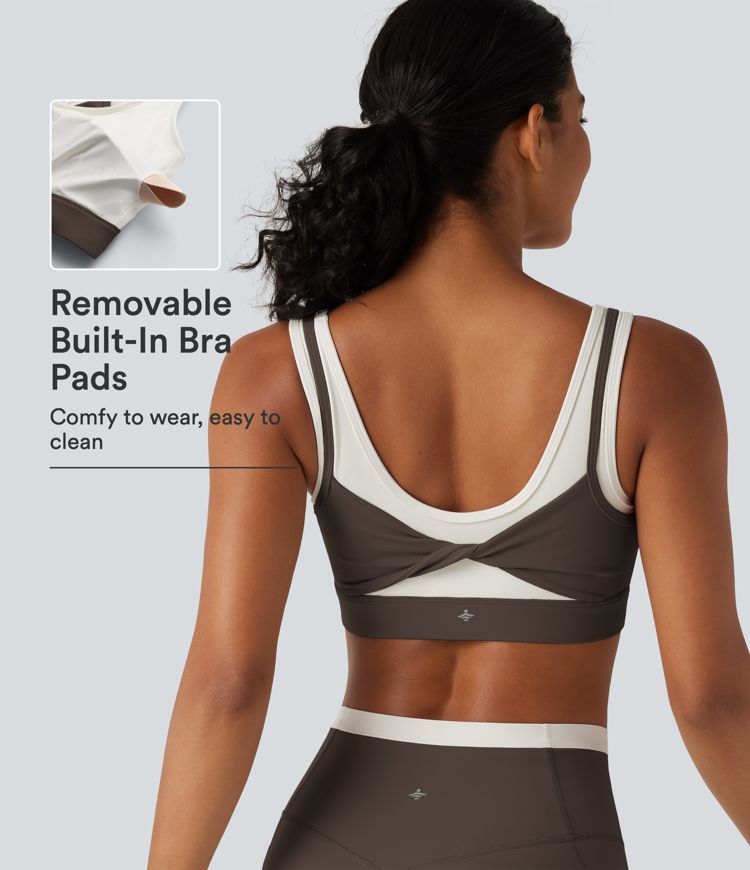 Halara UltraSculpt™ Medium Support U Neck Built-in Bra Twisted Color Block Yoga Sports Bra