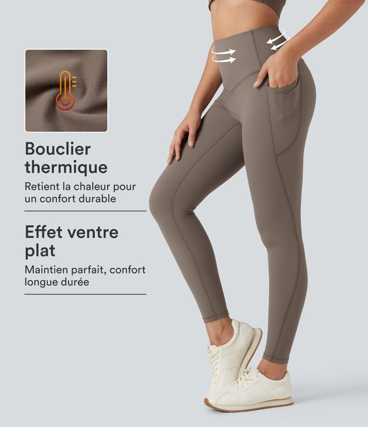 Walnut Legging yoga polaire thermique  gainant taille haute Halara UltraSculpt™ Heat avec poches / 1