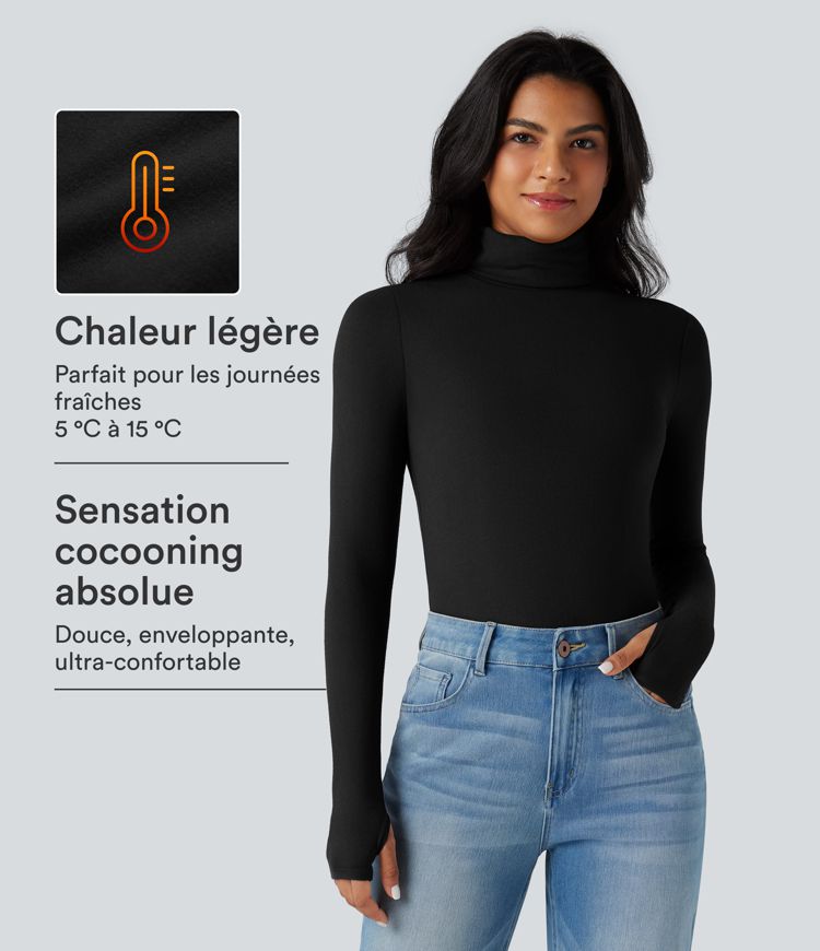 Top réchauffant col roulé manches longues avec trous pouces