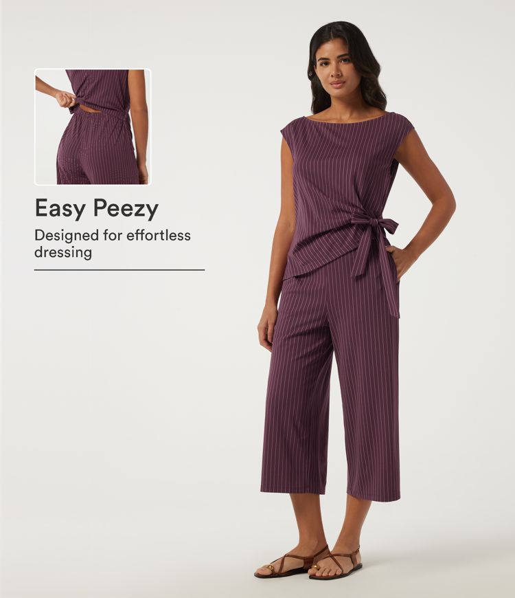 Boat Neck Stripe Sleeveless Wide Leg Tie Work Jumpsuit with Pockets -Easy Peezy Edition