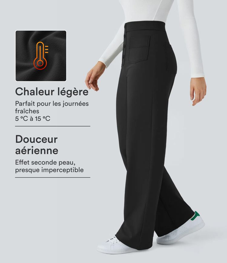 Pantalon  taille haute décontracté thermique Softlyzero™, jambes droites, boutons et poches multiples