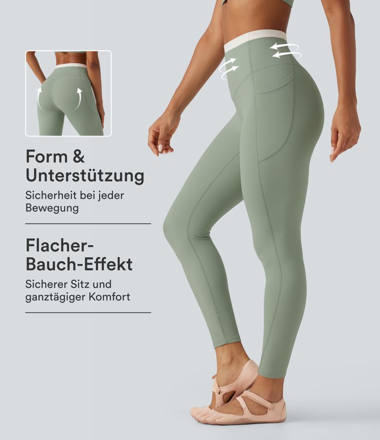 Iceberg Green Halara UltraSculpt™ - Yoga-Leggings mit hohem Bund, Seitentaschen, Bauchkontrolle und Farbblock - skinny fit / 1