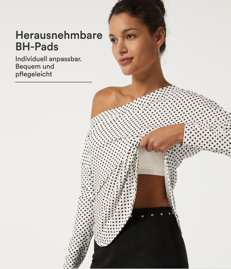 Snow Dots Lässiges Top mit langen Ärmeln, integriertem BH, Polka-Dots und One-Shoulder-Design / 1